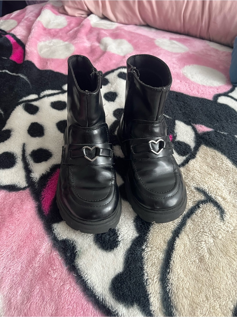 Zara Kids Black Heart Buckle Ankle Boots with Chunky Sole